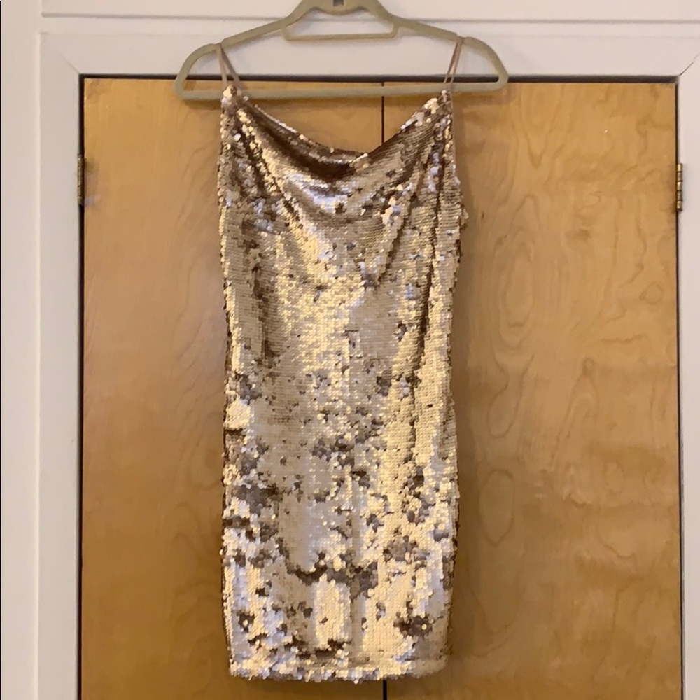 Gold sequence cocktail dress